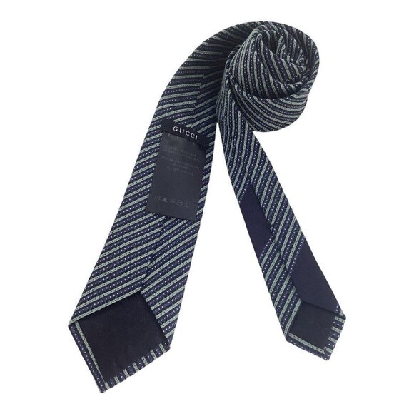 GUCCI Green Blue Striped Luxury Designer Silk Slim Tie Italy W: 2.8" NWOT - Picture 2 of 7